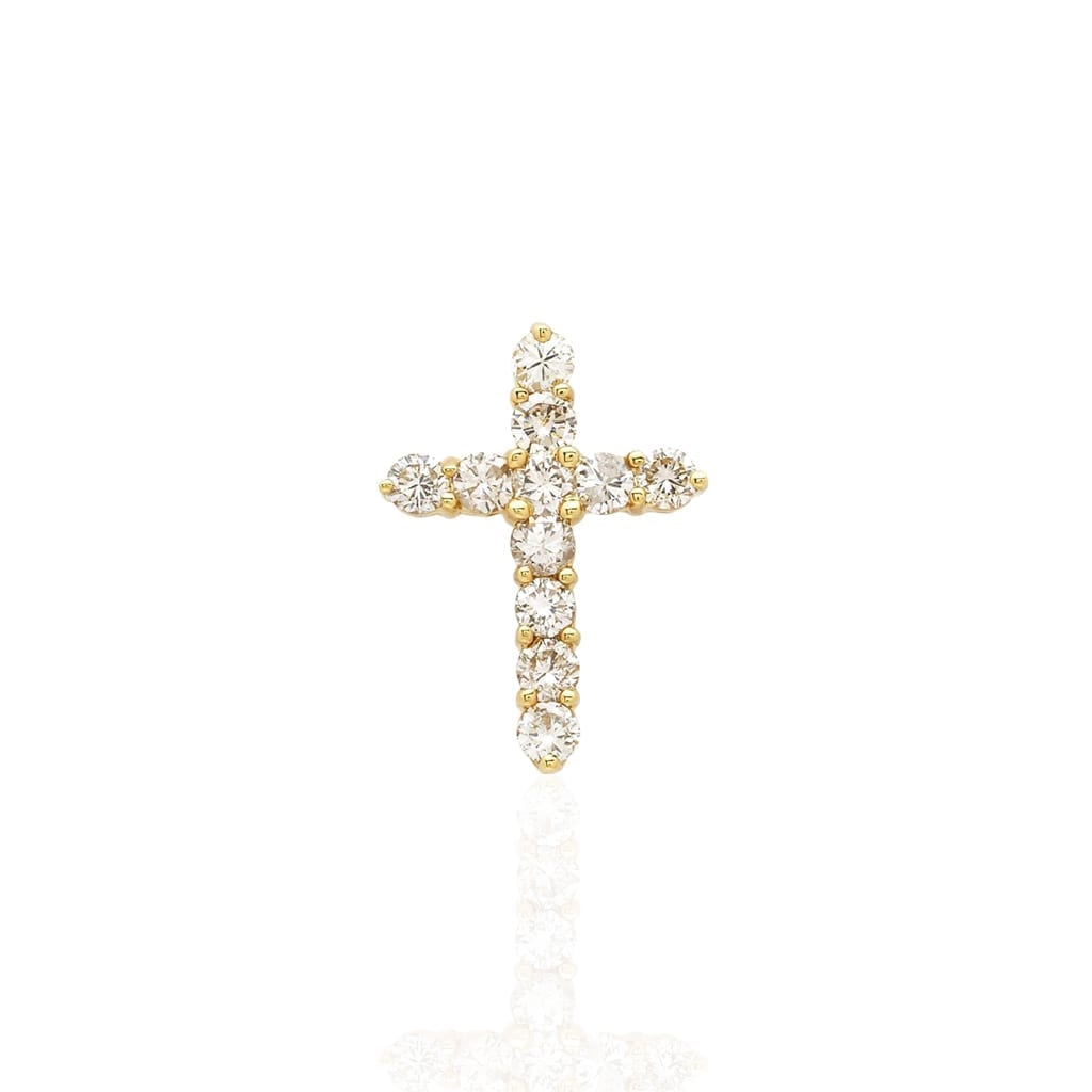 1.45CT Round Natural Diamond Solid 14k Yellow Gold Cross Religious Charm Pendant