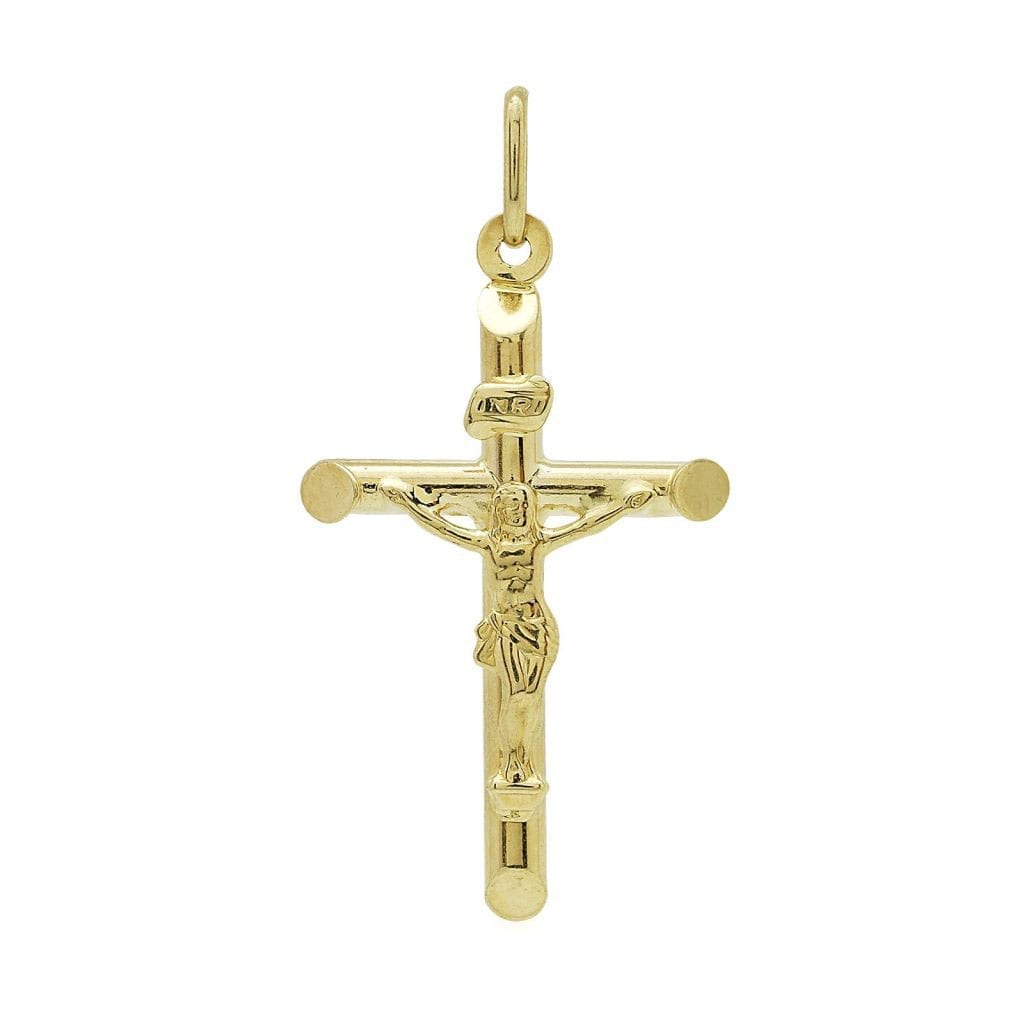 14k Yellow Gold Jesus Crucifix Cross Religious Charm Pendant INRI 1.6"