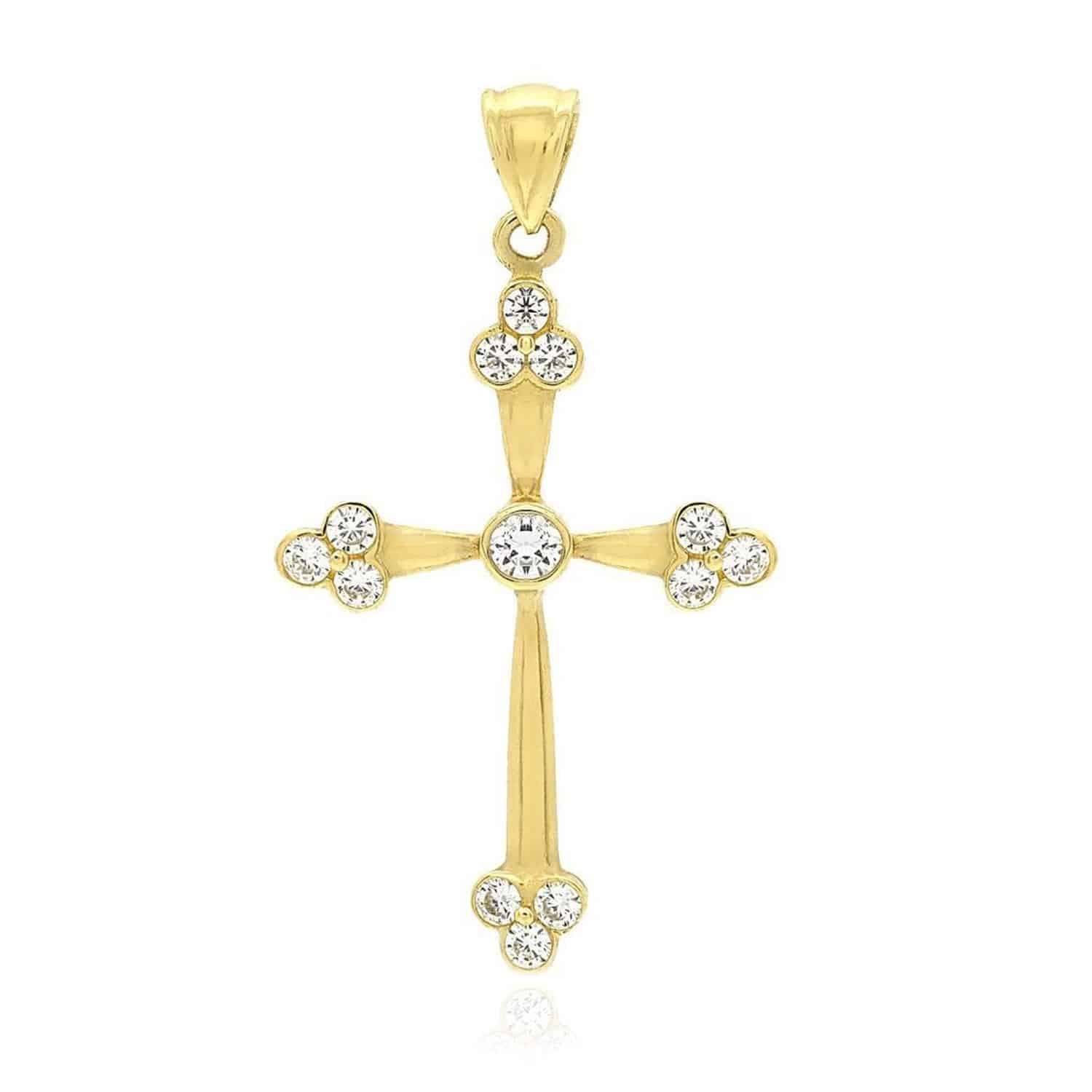 Solid 14k Yellow Gold 1CTW Simulated Diamond Religious Cross 1.42"