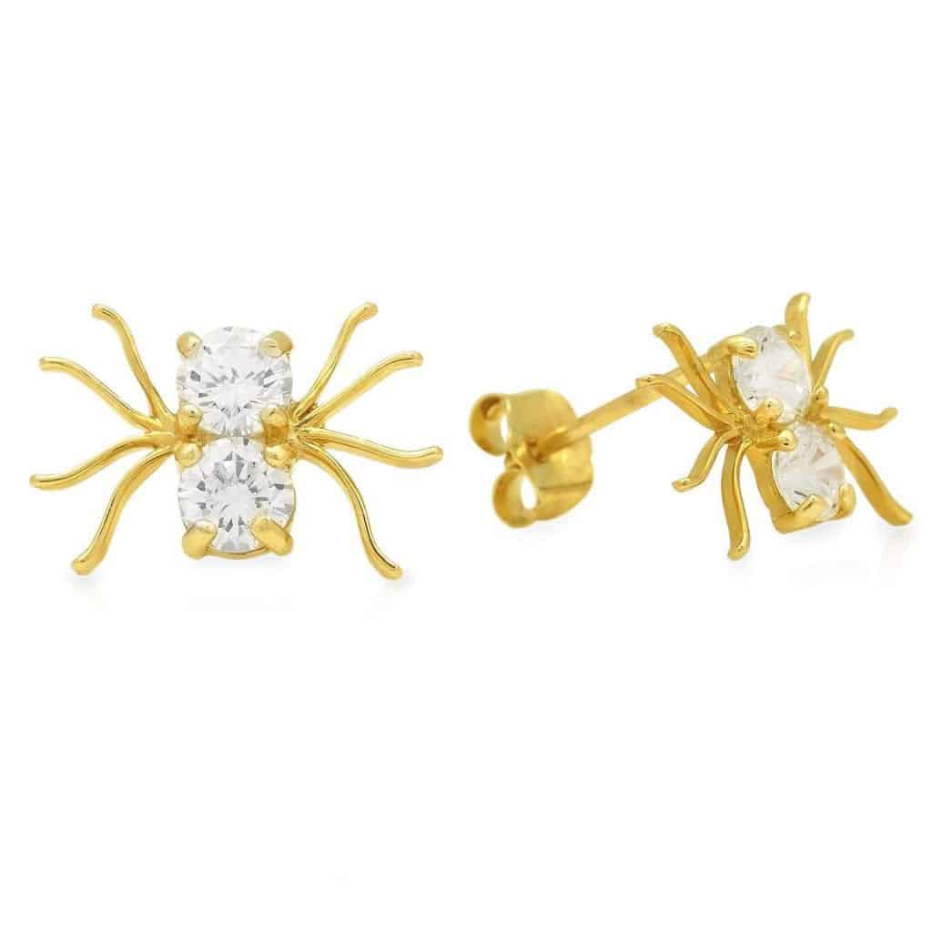 0.80Ct Created Diamond Small Spider Stud Earrings 14k Real Yellow Gold 0.3"