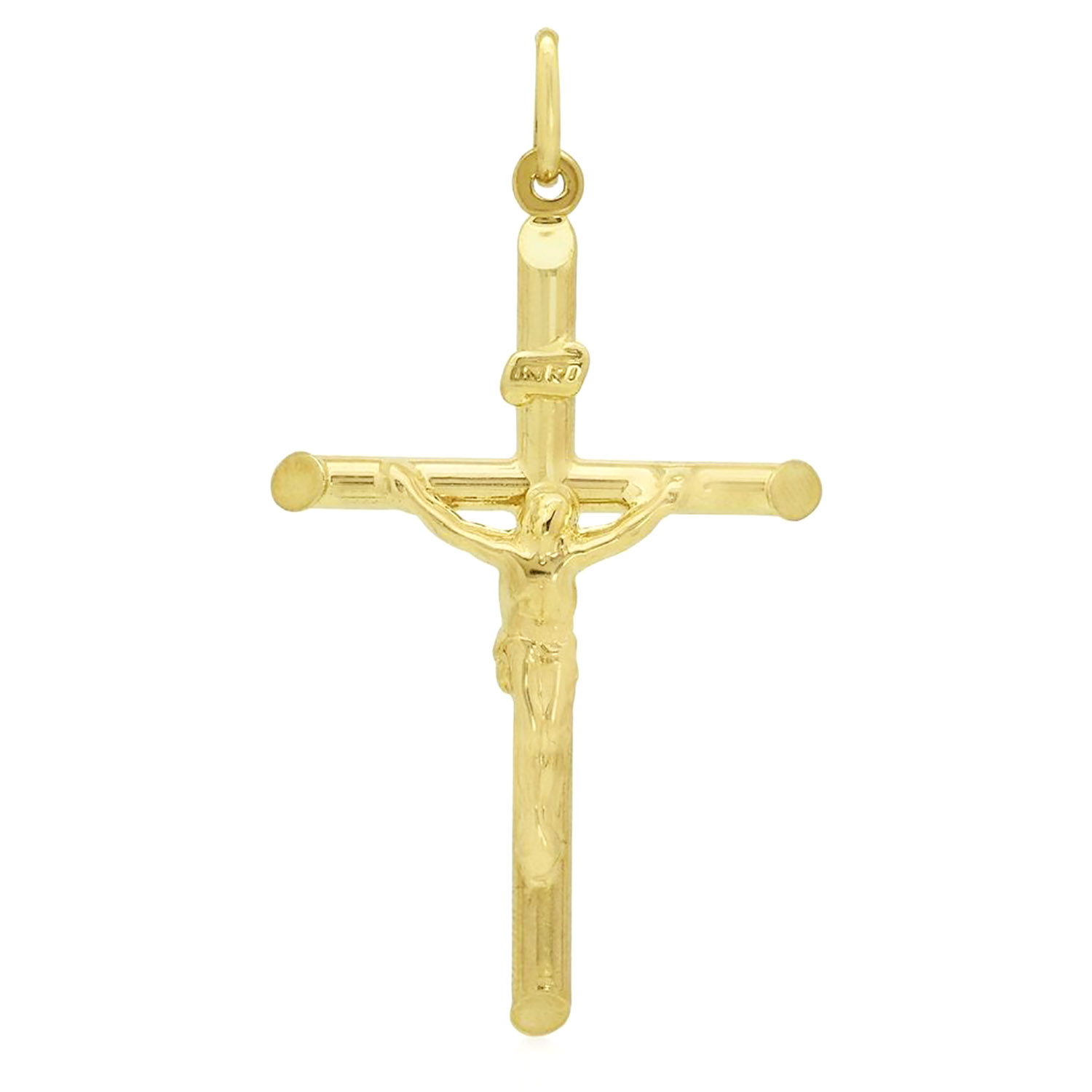 14k Yellow Gold Jesus Crucifix Cross Religious Charm Pendant INRI 2"