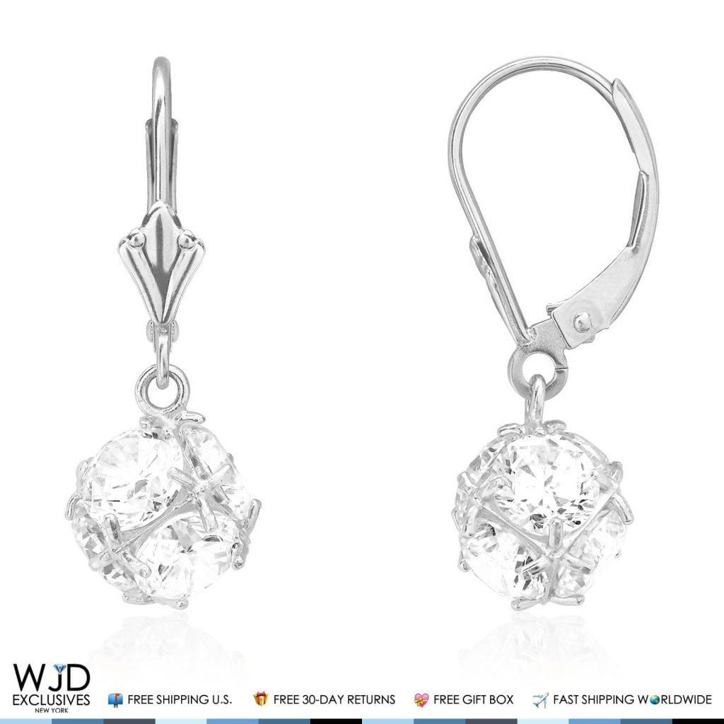 5.65Ct Created Round Cut Diamond Dangle Leverback Earrings 14K Solid White Gold