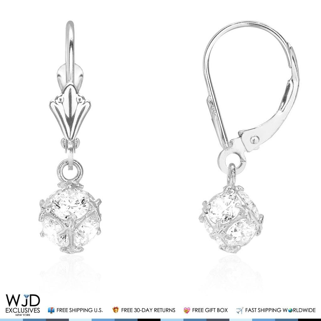 1.45Ct Created Round Cut Diamond Dangle Leverback Earrings 14K Solid White Gold