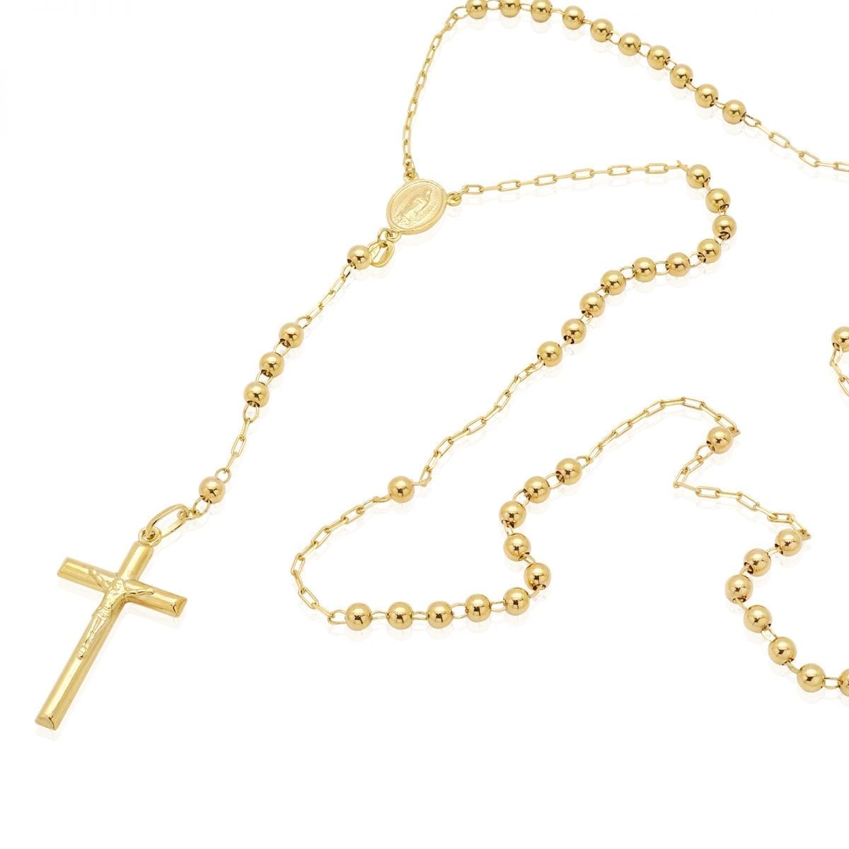 14k Yellow Gold Rosary Cross 4mm Beaded Necklace 26″ | WJD Exclusives