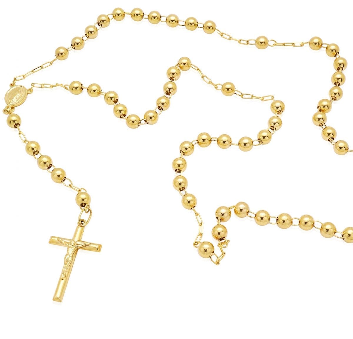 14k Yellow Gold Rosary Cross 6mm Beaded Necklace 26″ | WJD Exclusives