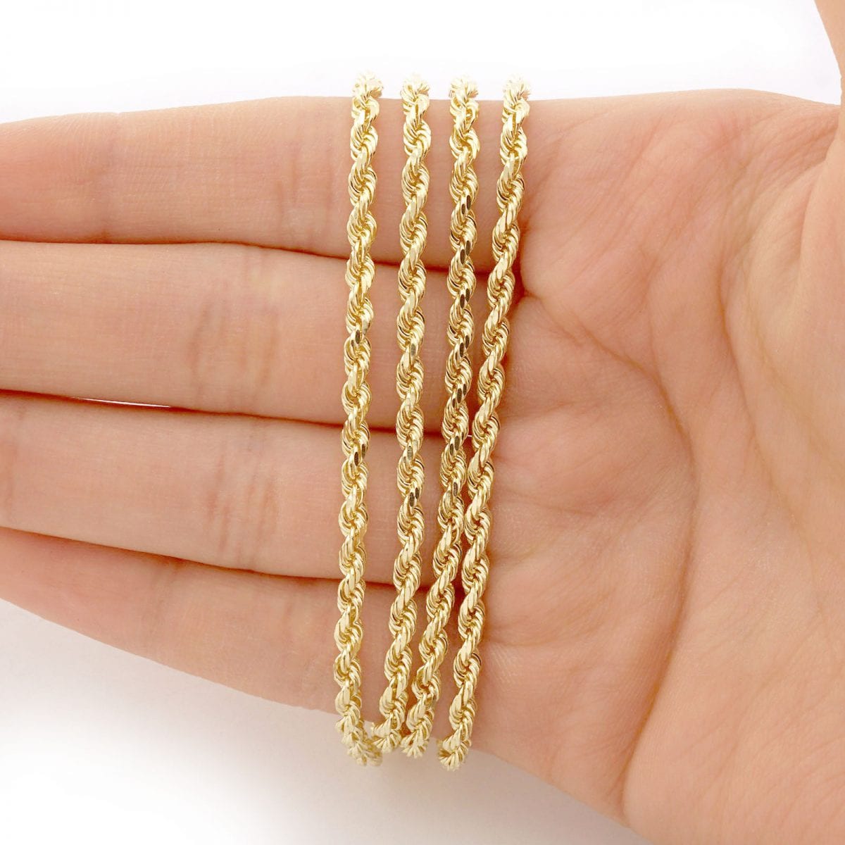 Solid 14k Yellow Gold 2mm-7mm Diamond Cut Rope Chain Necklace 20
