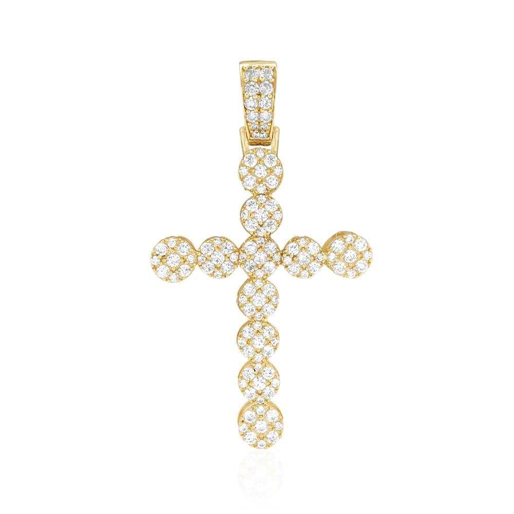 14k Solid Yellow Gold 6Ct Simulated Diamond Cluster Religious Cross Pendant