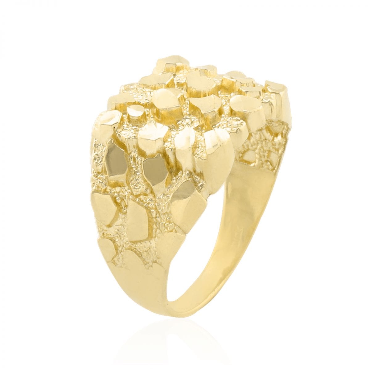 10k Yellow Gold Authentic Nugget Ring Diamond Cut Sizes 6-13