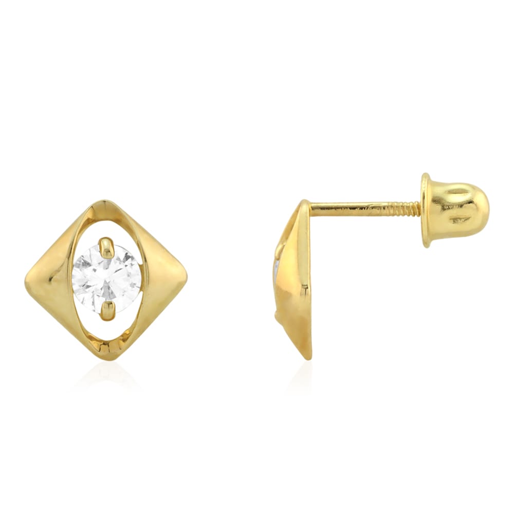 14k Yellow Gold Simulated Diamond Square Shaped Screwback Stud Earrings