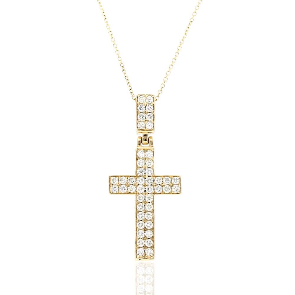 1Ct Natural Diamond 14k Yellow Gold Religious Cross Pendant 1.4"