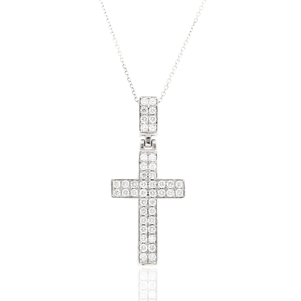 1Ct Natural Diamond 14k White Gold Religious Cross Pendant 1.4"