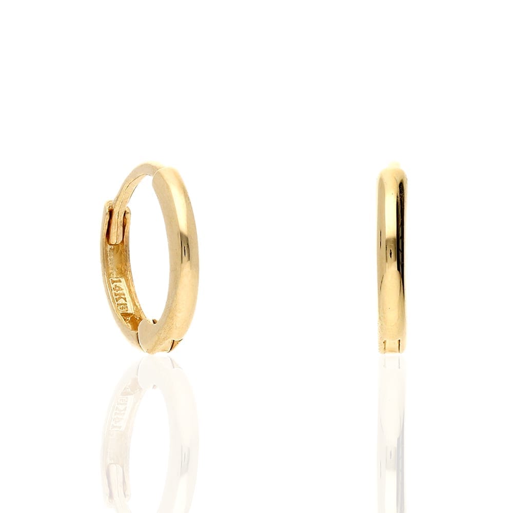 14k Gold Hoop Earrings Hinged Snapback 9mm Yellow Gold, Rose Gold &#038; White Gold - Yellow Gold