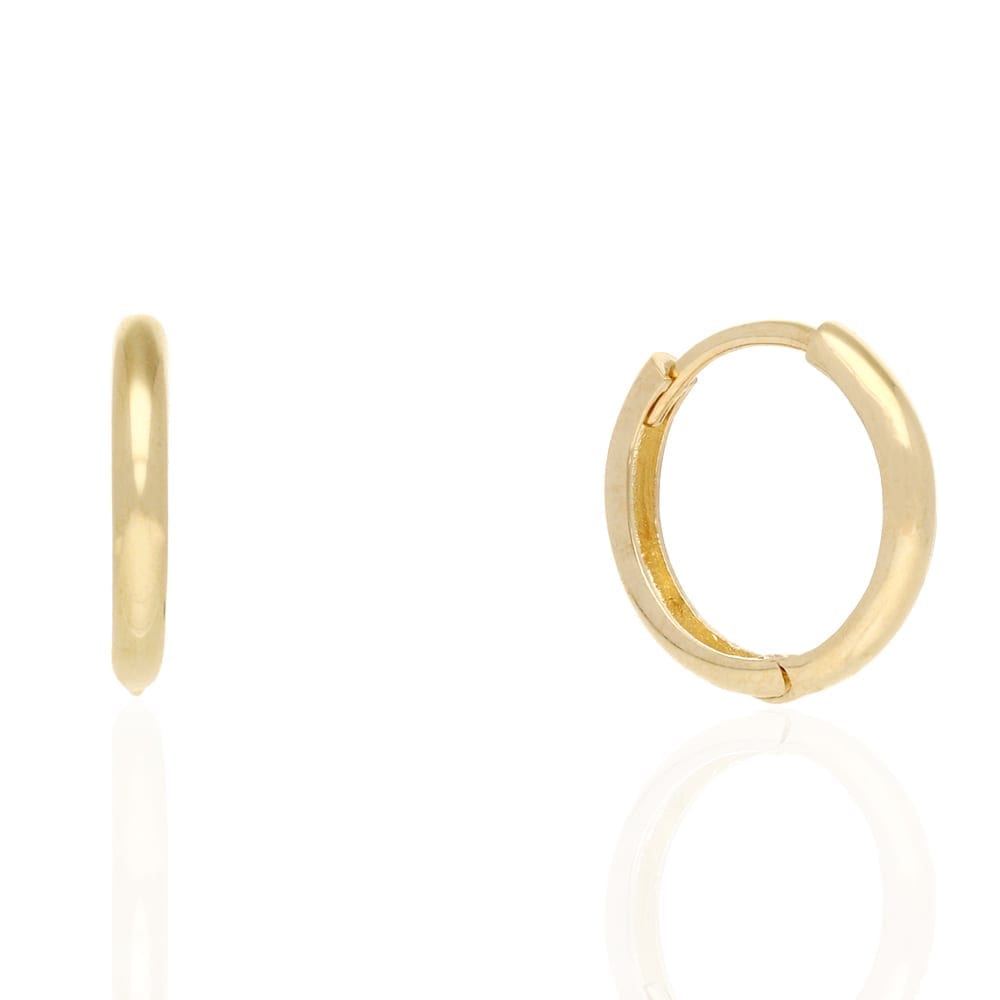 14k Gold Hoop Earrings 12mm Hinged Snapback Yellow Gold, Rose Gold &#038; White Gold - Yellow Gold