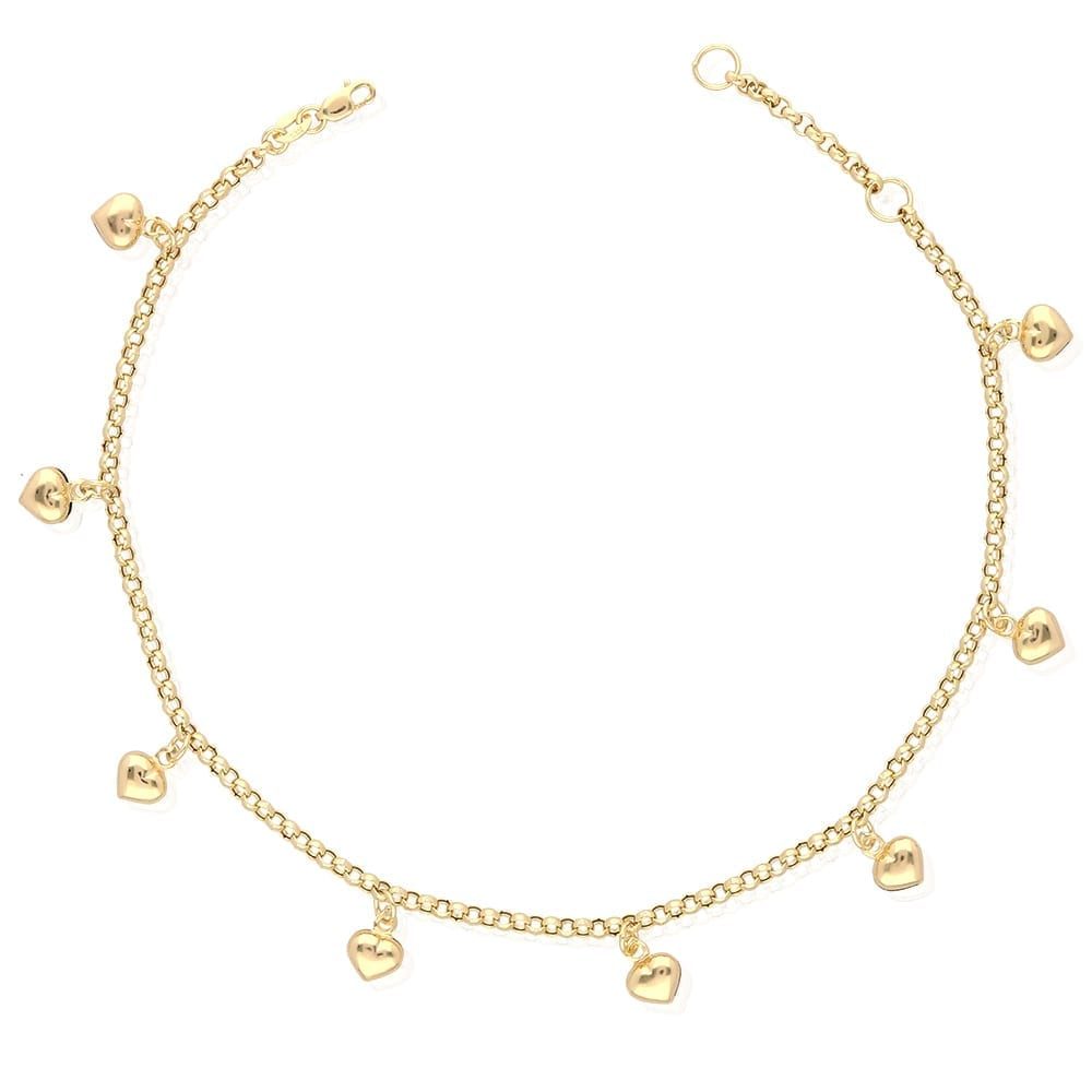 10k Yellow Gold Rolo Anklet Heart Charm Ankle Bracelet 9″ 10″ | WJD ...
