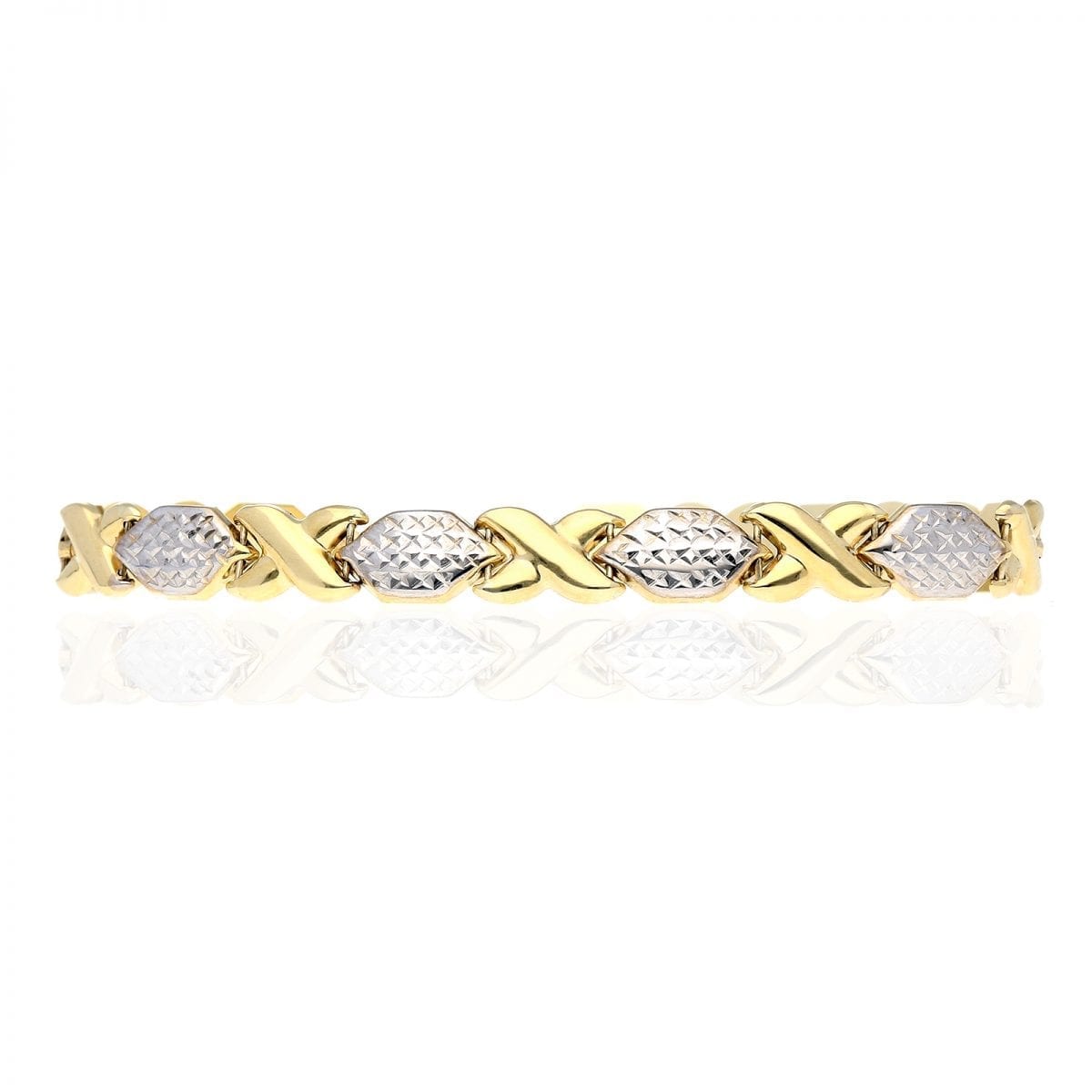 10k Gold Two-Tone Diamond-Cut Hugs &#038; Kisses XO Bracelet 7"-8" - 8"
