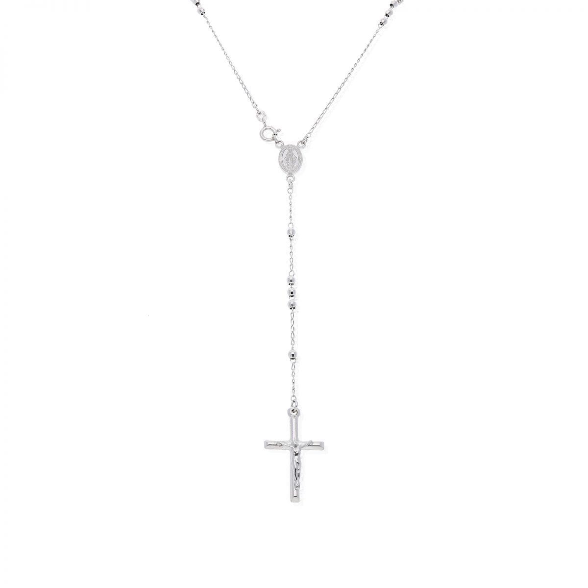 925 Sterling Silver 3mm Diamond Cut Rosary Cross Chain Necklace 18"