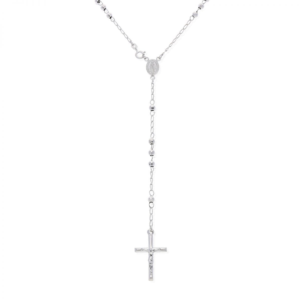 925 Sterling Silver 4mm Diamond Cut Rosary Cross Chain Necklace 26"