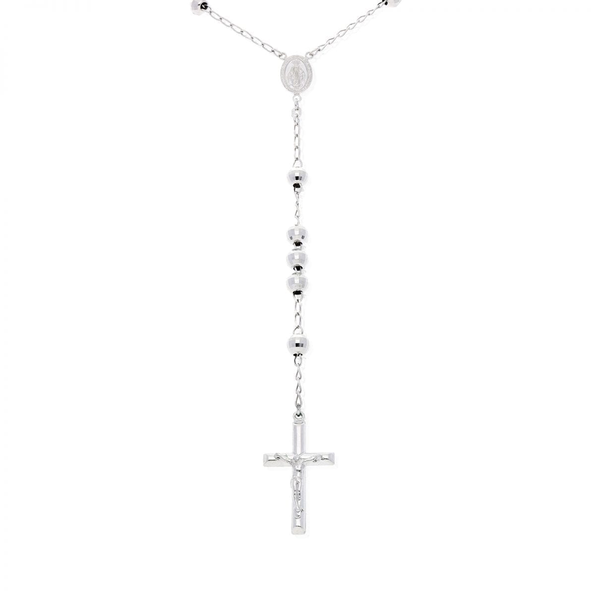 925 Sterling Silver 7mm Diamond Cut Rosary Cross Chain Necklace 26"