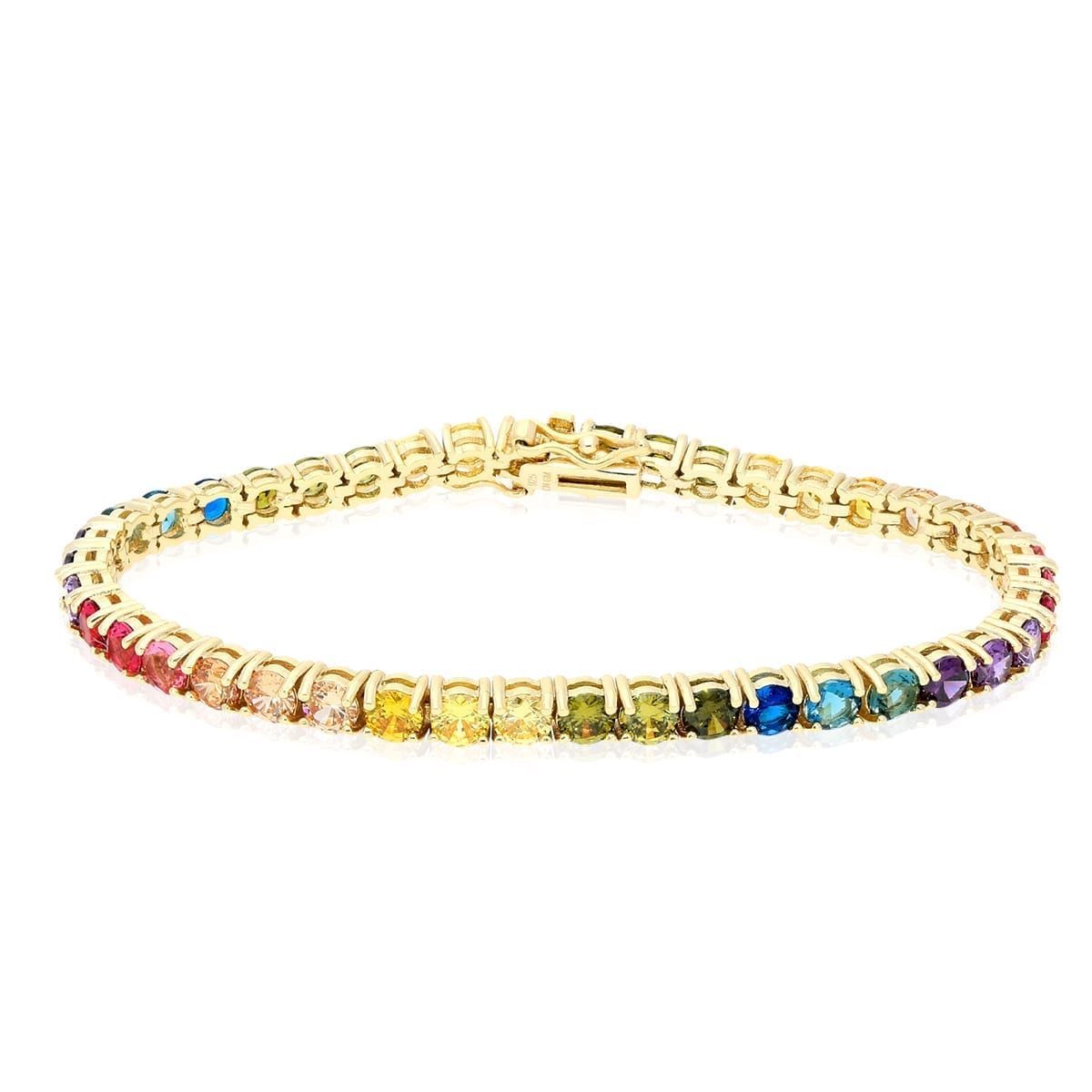 925 Sterling Silver 4mm Gold Plated Multicolor Rainbow CZ Tennis