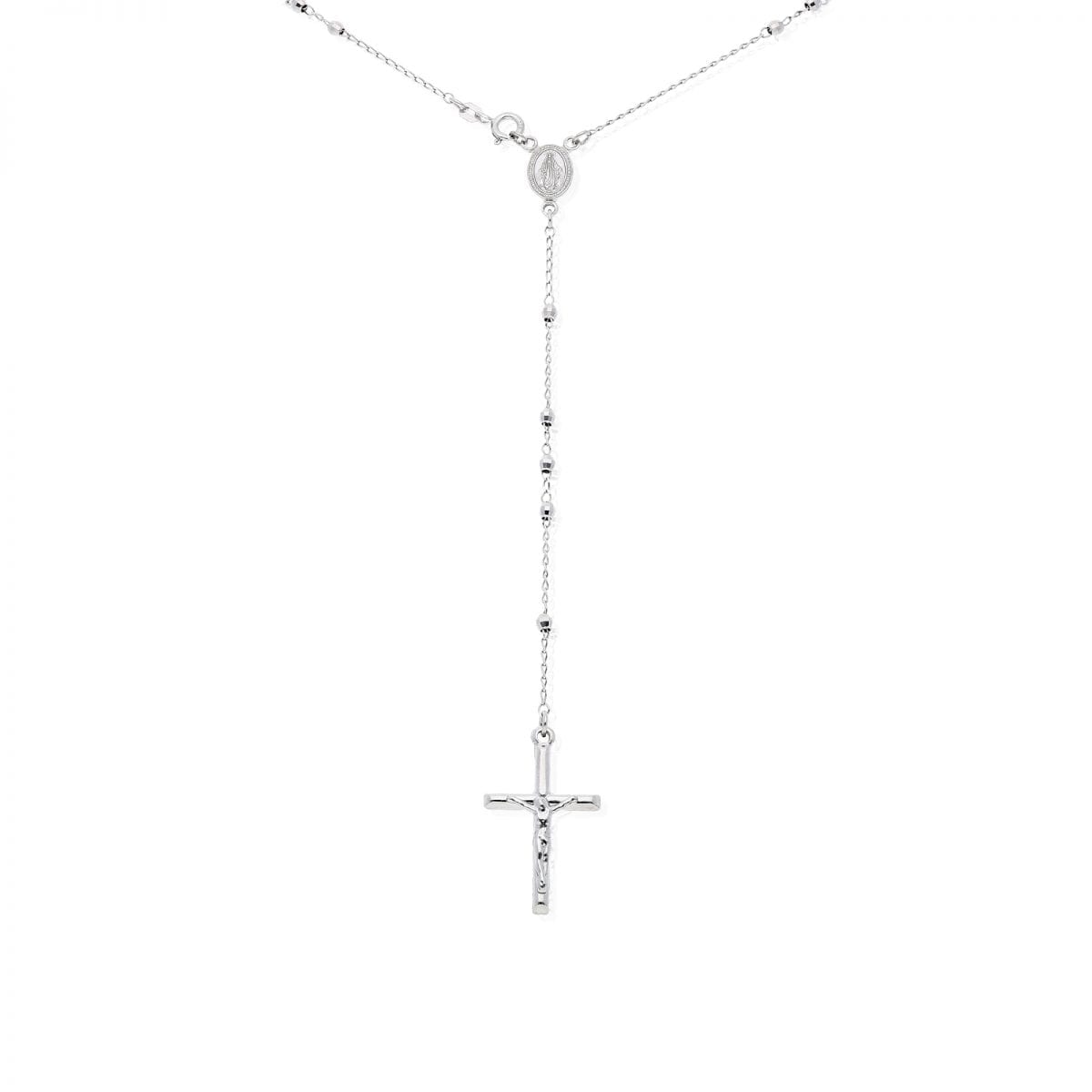 925 Sterling Silver 3mm Diamond Cut Rosary Cross Chain Necklace 24"