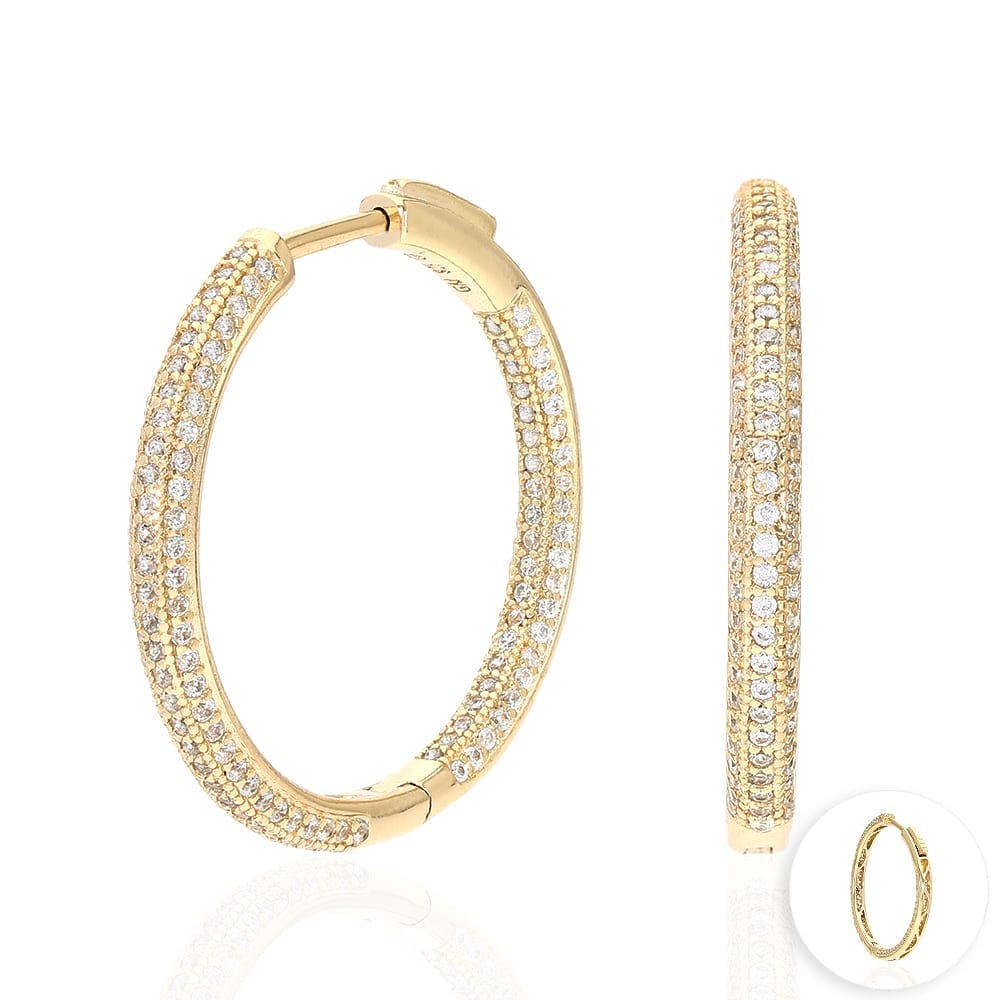 14k Yellow Gold Over 925 Sterling Silver Pave CZ Hoop Earrings | WJD ...