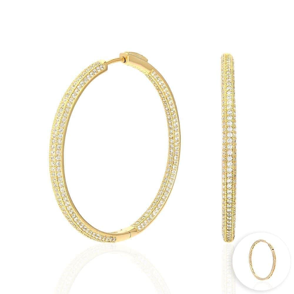 14k Yellow Gold Over 925 Sterling Silver Pave CZ Hoop Earrings | WJD ...