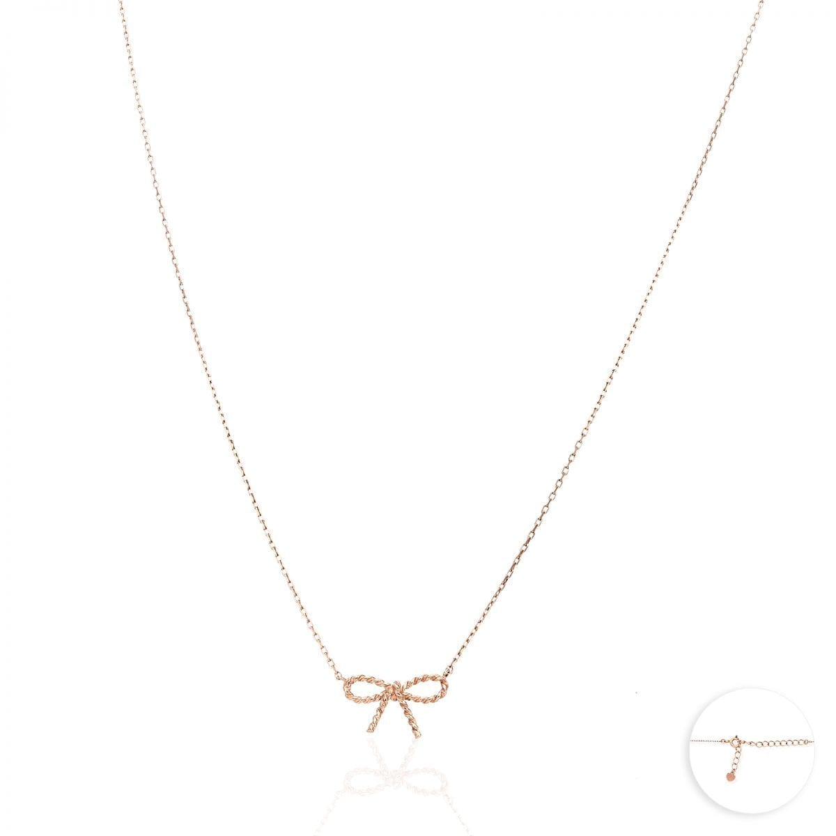14K Yellow & Rose Gold 925 Sterling Silver Bow Cable Necklace 16"-18" Adjustable - Rose Gold Plated