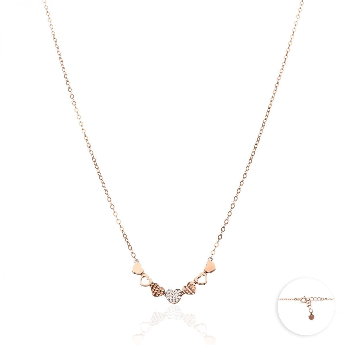 14k Yellow, Rose & White Gold Over 925 Silver CZ Heart Cable Necklace 18" - Rose Gold Plated