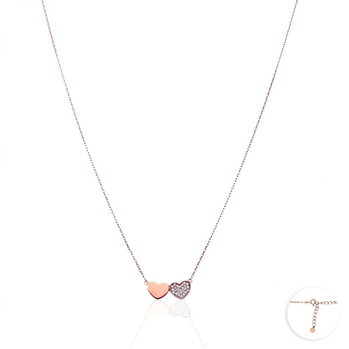 Rose Gold & White Gold Over 925 Sterling Silver CZ Heart Cable Necklace 18" - Rose Gold Plated