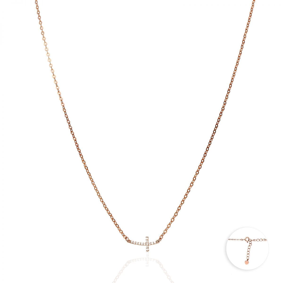 Rose & White Gold Over 925 Sterling Silver CZ Cross Cable Necklace 18" - Rose Gold Plated