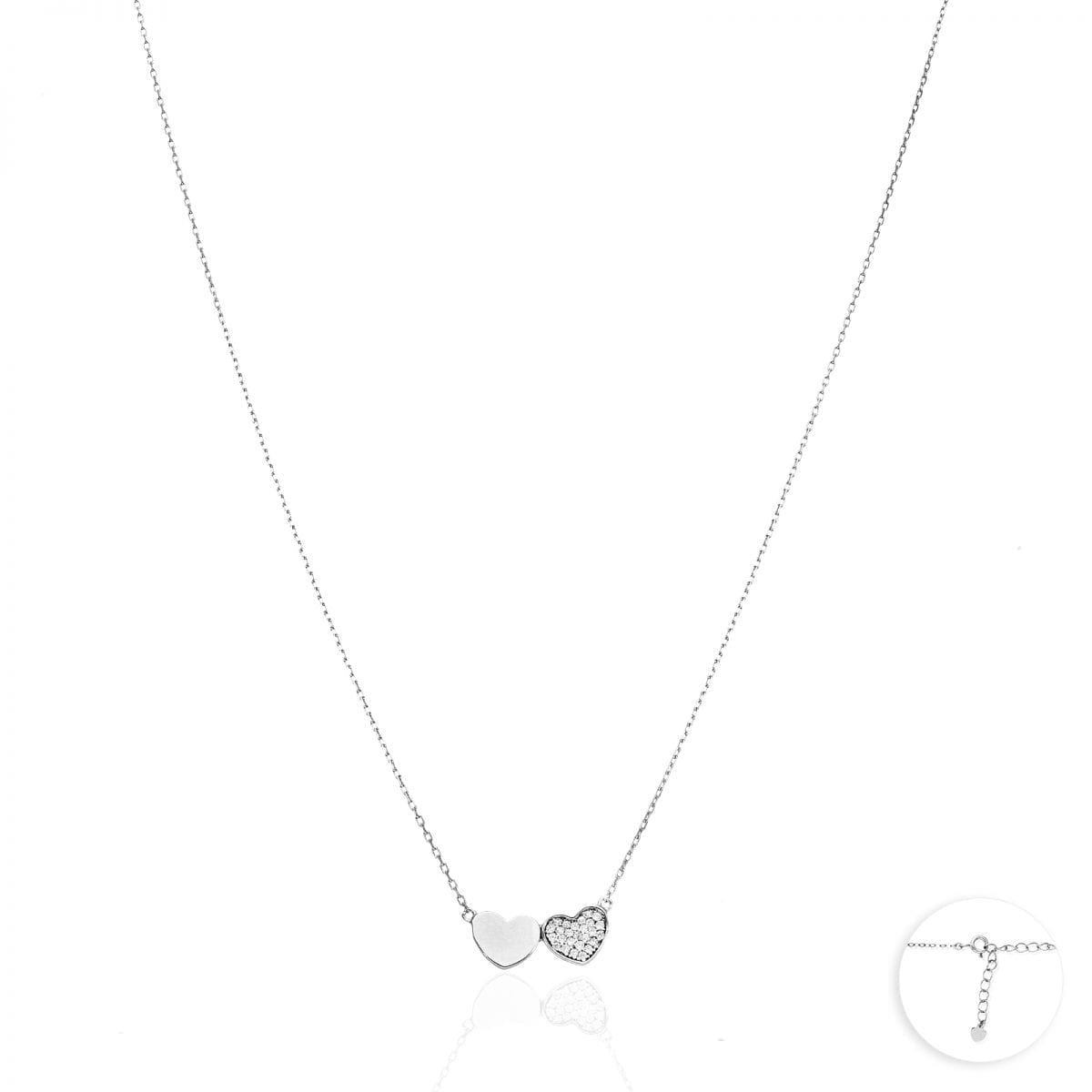Rose Gold & White Gold Over 925 Sterling Silver CZ Heart Cable Necklace 18" - Rhodium Plated