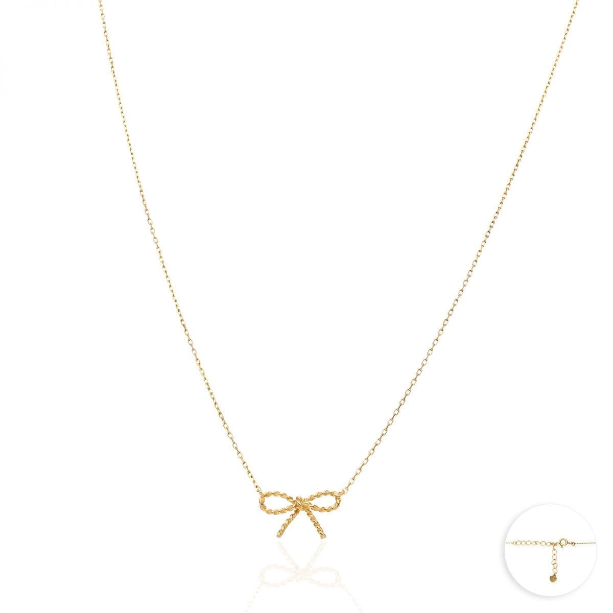 14K Yellow & Rose Gold 925 Sterling Silver Bow Cable Necklace 16"-18" Adjustable - Yellow Gold Plated
