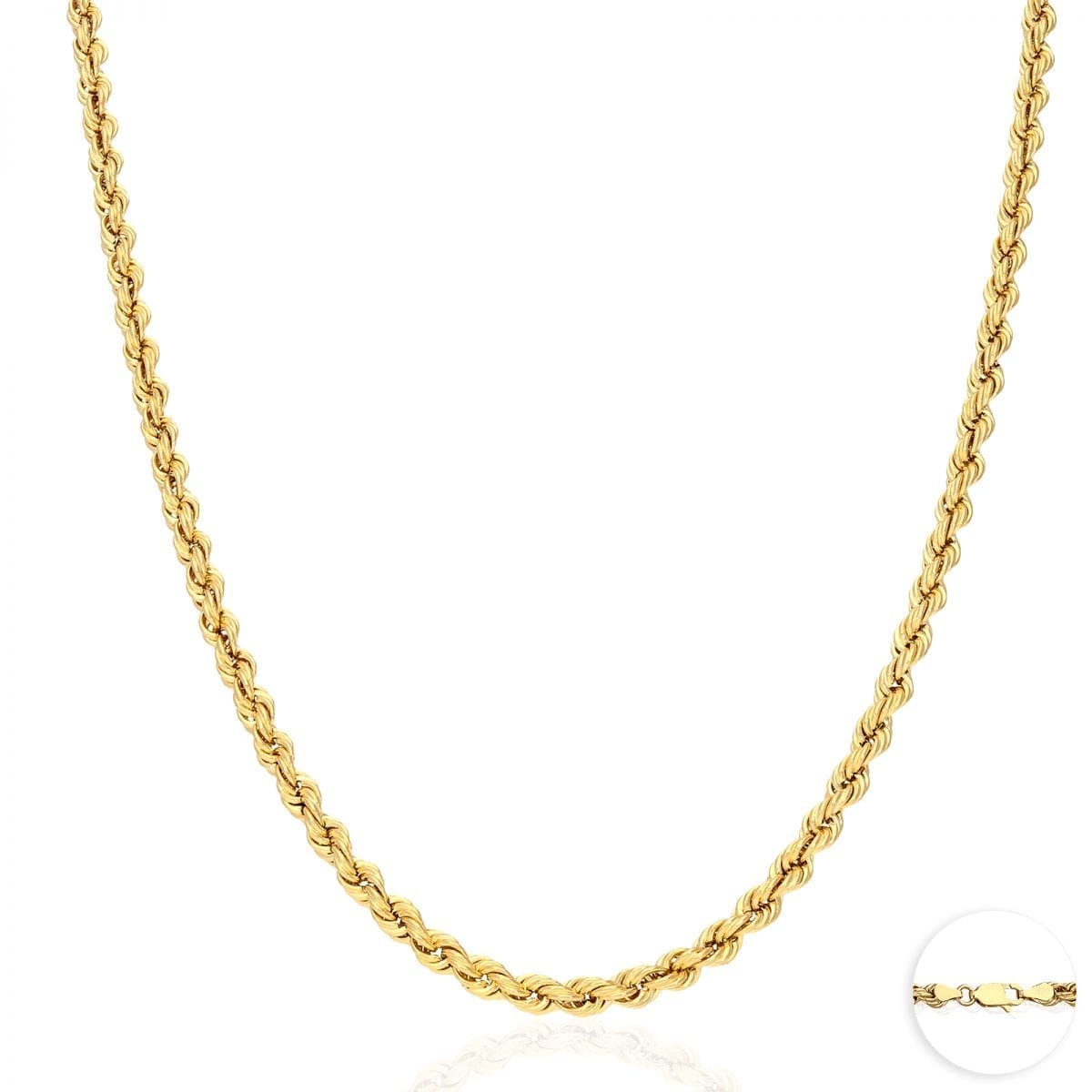 14K Yellow Gold 1.8mm-8mm Hollow Rope Chain Necklace 16-30 - 4mm,24