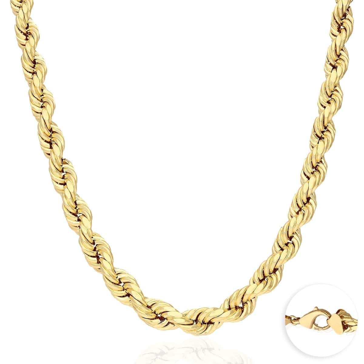 10K Yellow Gold 1.8mm-9mm Hollow Rope Chain Necklace 16″-30″ | WJD ...