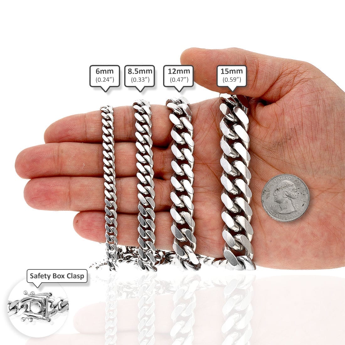 925 Sterling Silver High Polished Solid Miami Cuban Link Chain 6-15mm