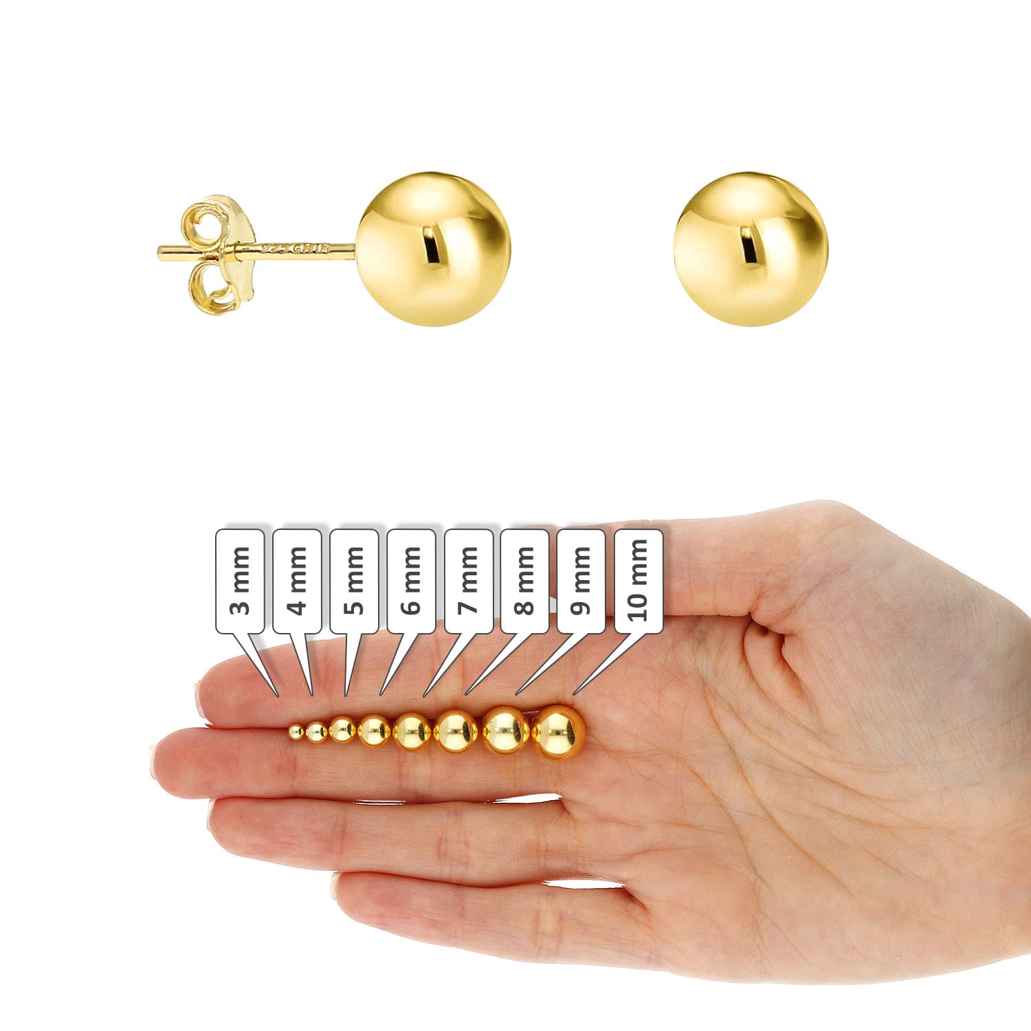 14k Yellow Gold Ball Stud Earrings (4 - 10mm)