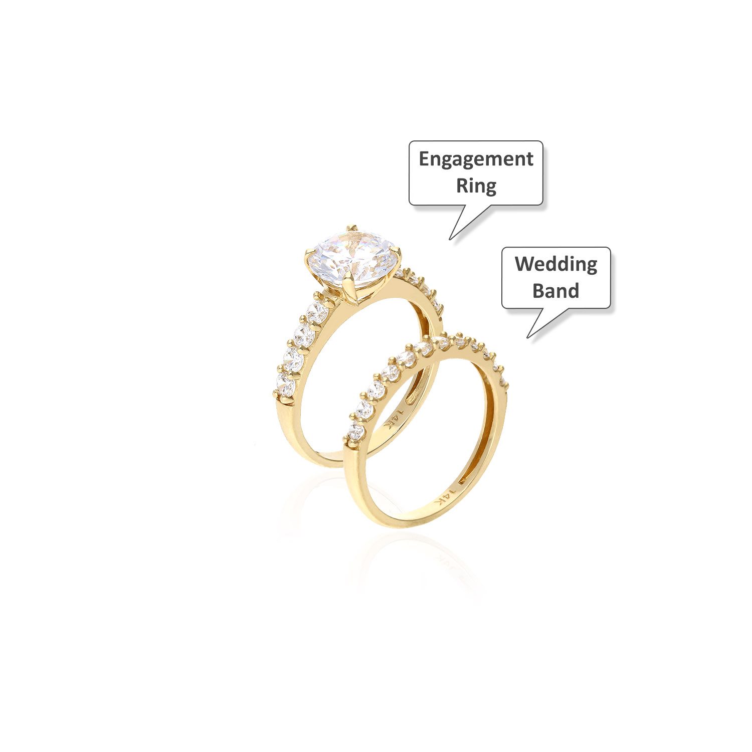 14K Yellow Gold Simulated Diamond Engagement Ring Wedding Band Bridal Set 2.95CT - Wedding Band