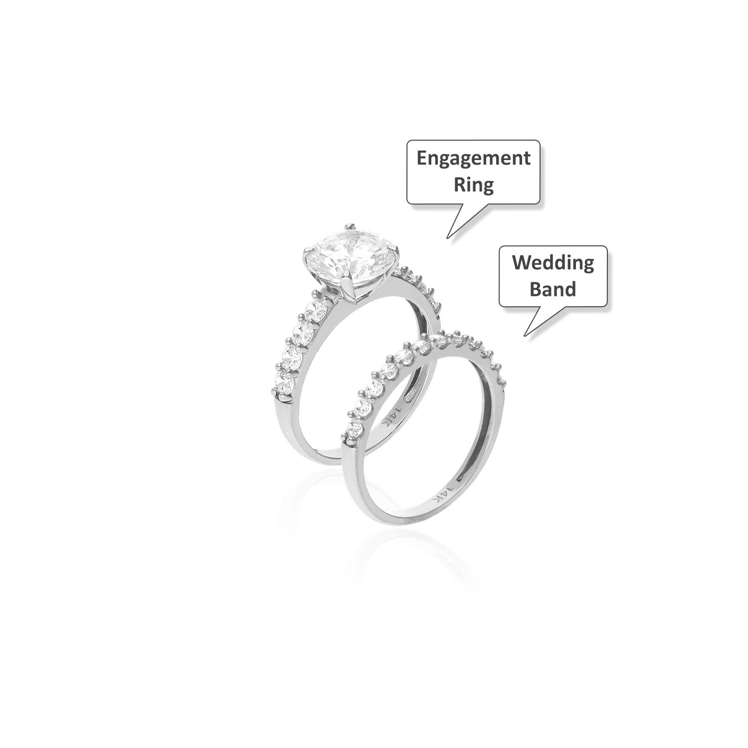 2.95CTW Simulated Diamond 14K White Gold Engagement Wedding Band Bridal Ring Set - Wedding Band