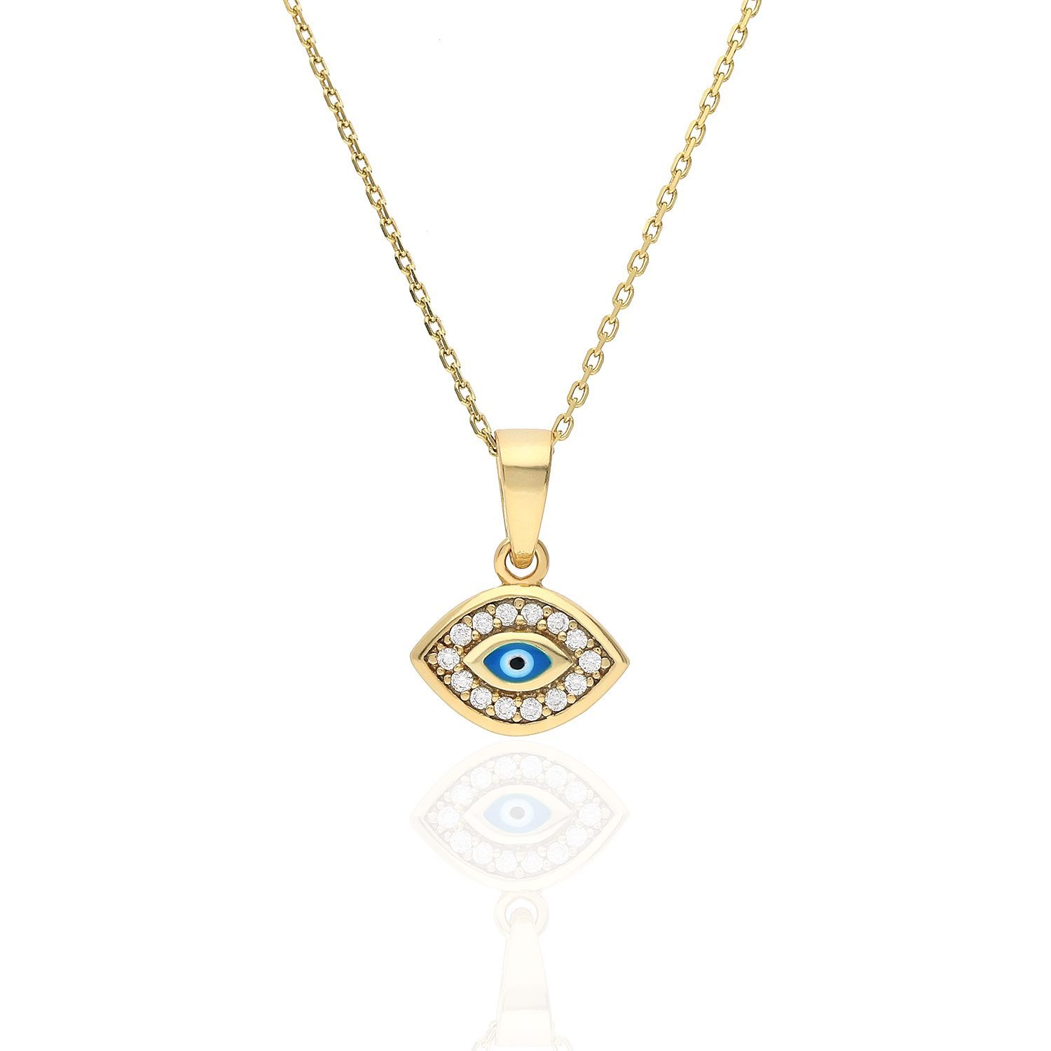 Yellow Gold Plated 925 Silver Simulated Diamond Evil Eye Pendant ...