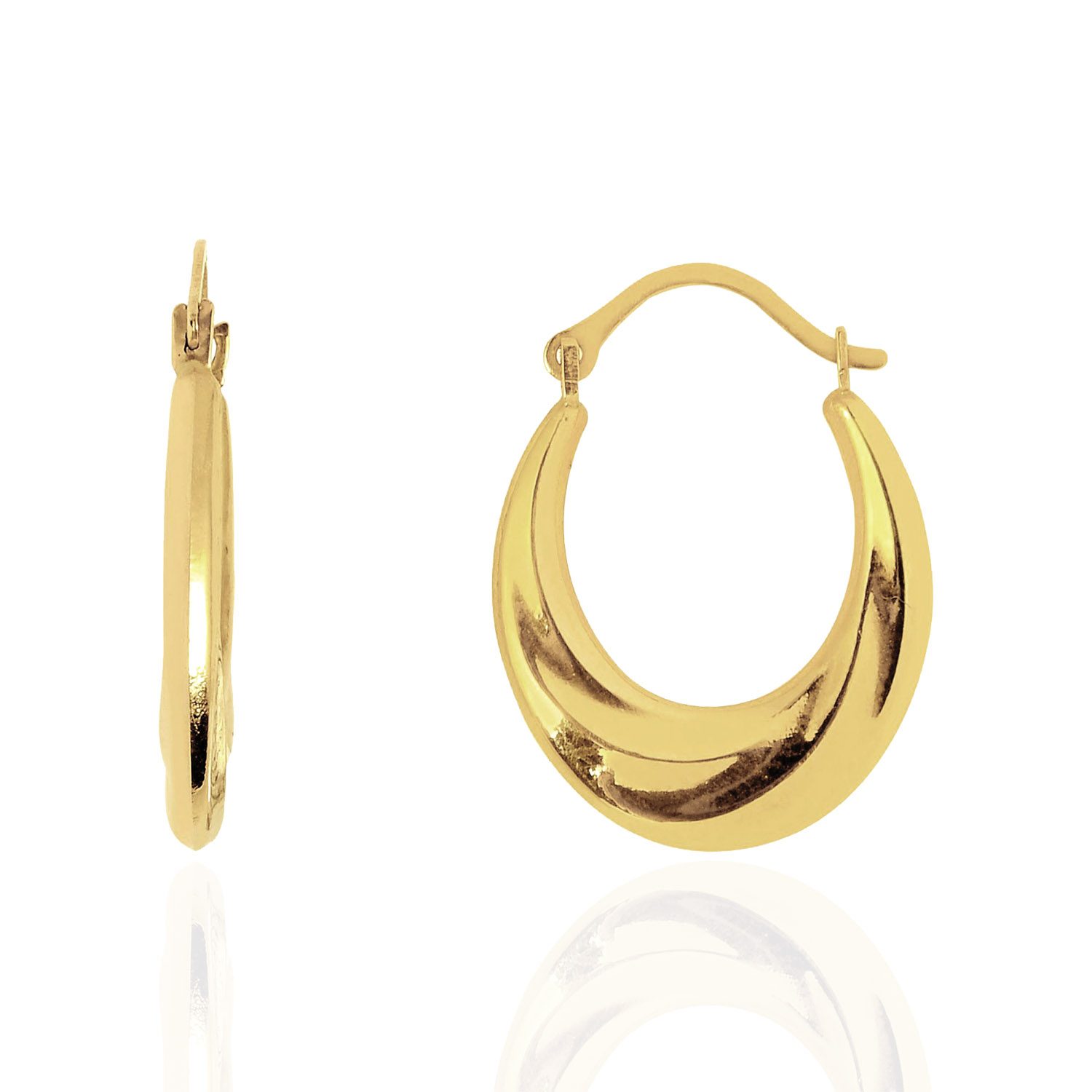 14K Yellow Gold Shiny Graduated Oval Hoop Earrings | WJD Exclusives