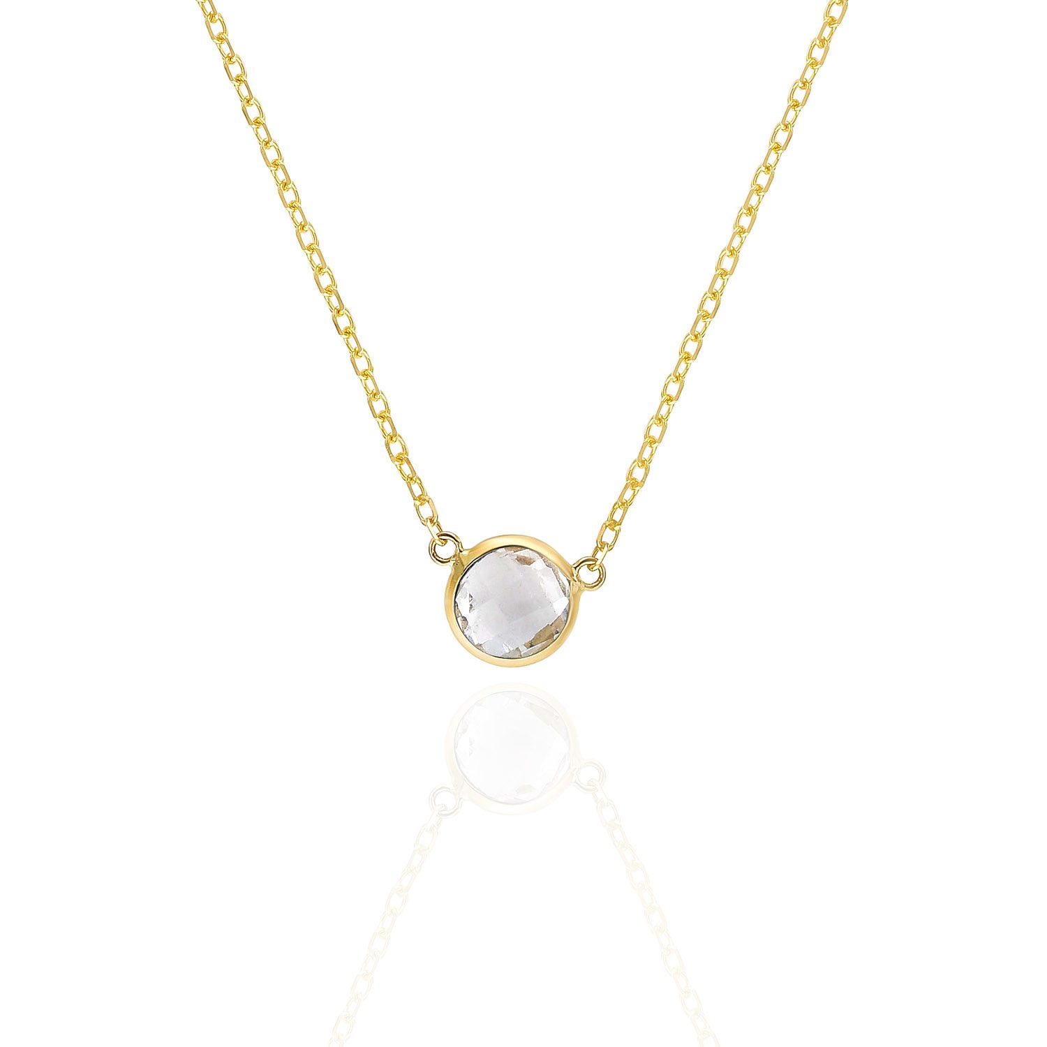 14K Yellow Gold 1Ct Bezel Set Colored Gem Birthstone Necklace Chain 15"-17" - Simulated Diamond