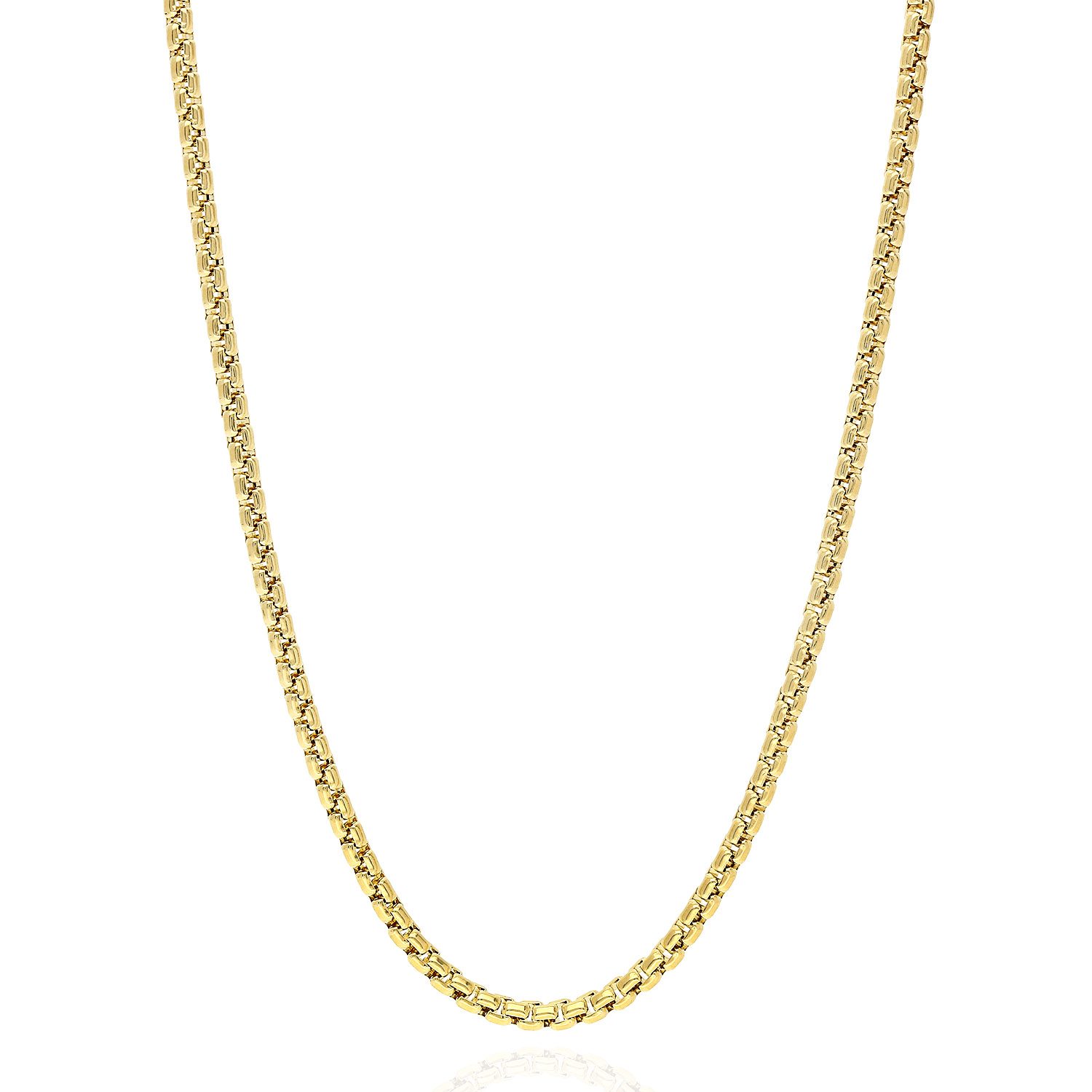 10K Yellow Gold 2mm High Polished Round Box Link Chain Necklace 20 22 24