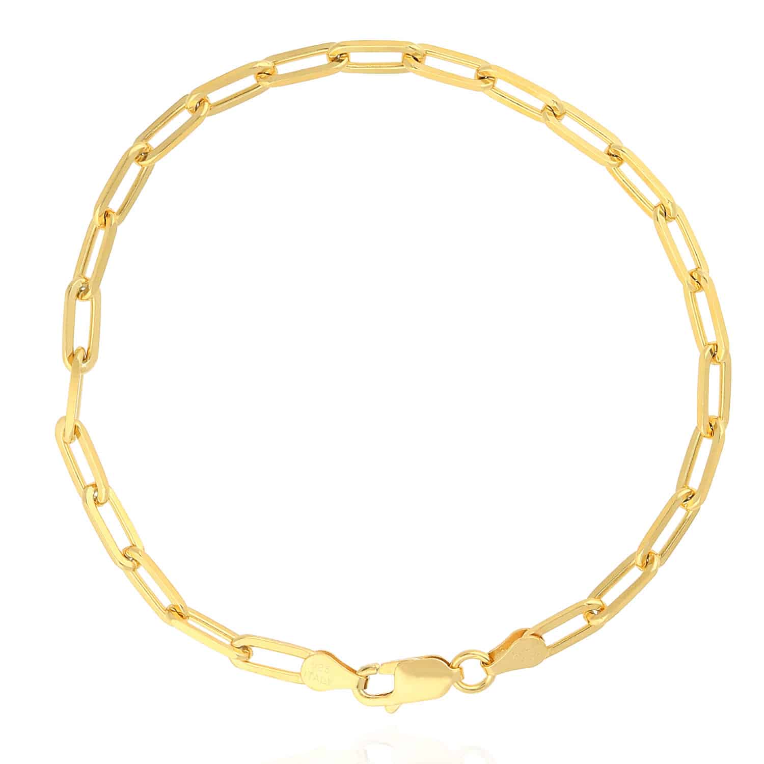 Yellow Gold Plated 925 Silver 4mm Elongated Paperclip Bracelet 7″ 8 ...
