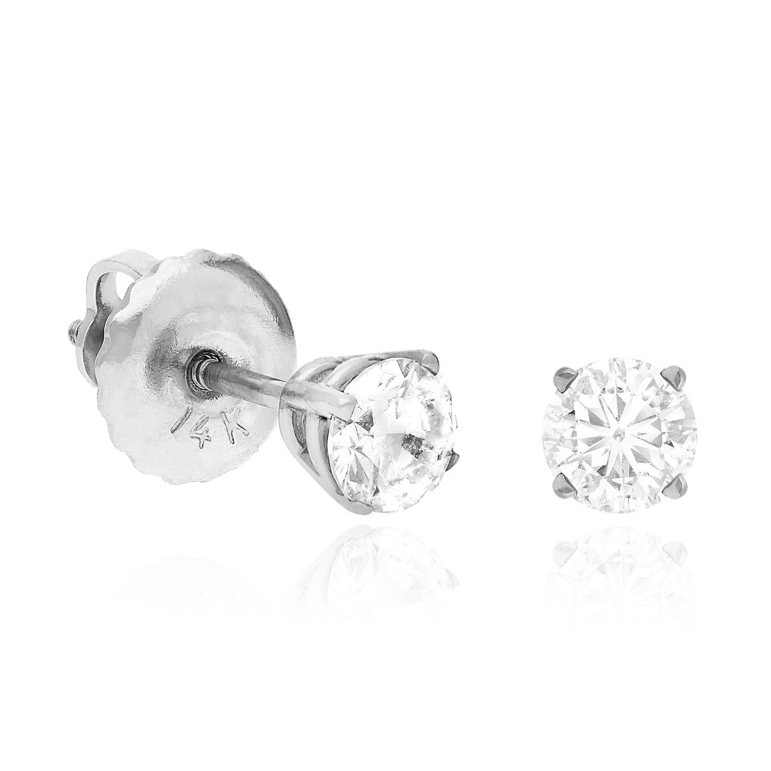0.20-0.50CT T.W. Natural Diamond Solitaire Stud Earrings 14K White Gold - 0.30ct