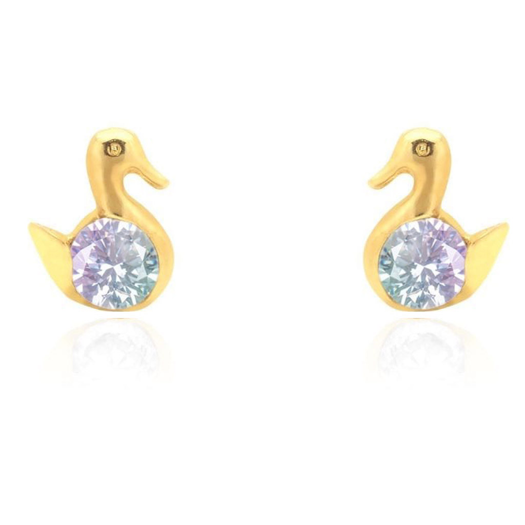 14K Yellow Gold Round Cut Simulated Birthstone Duck Baby Screwback Stud Earrings - June - Alexandrite