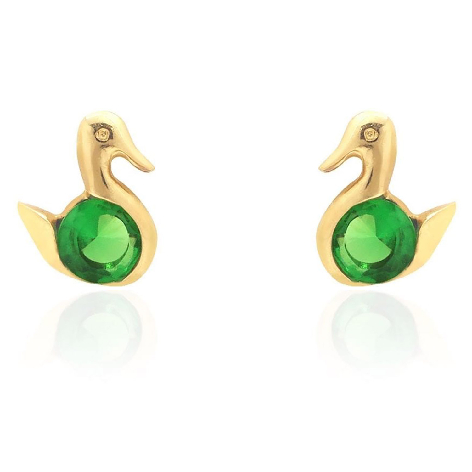 14K Yellow Gold Round Cut Simulated Birthstone Duck Baby Screwback Stud Earrings - May - Emerald