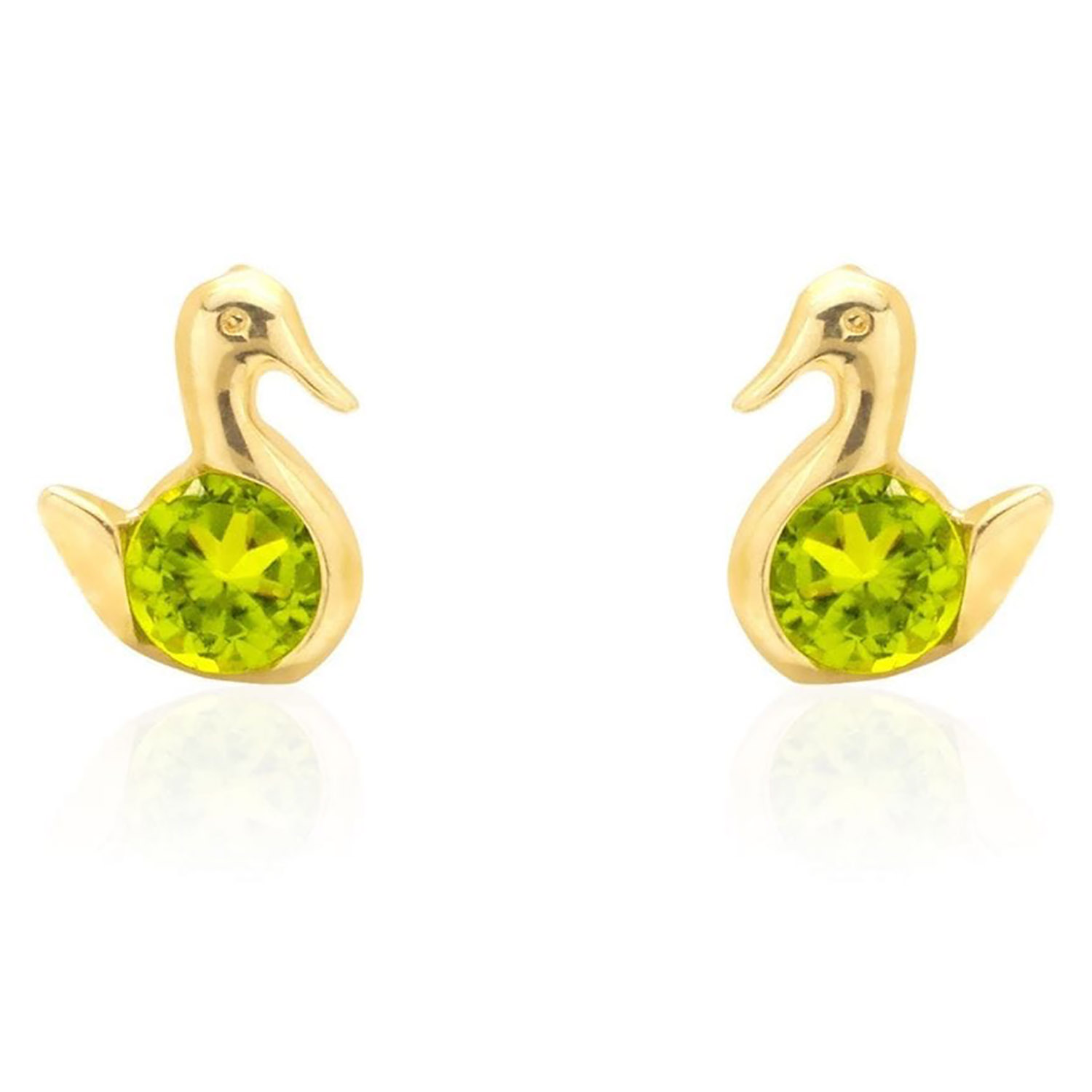 14K Yellow Gold Round Cut Simulated Birthstone Duck Baby Screwback Stud Earrings - August - Peridot