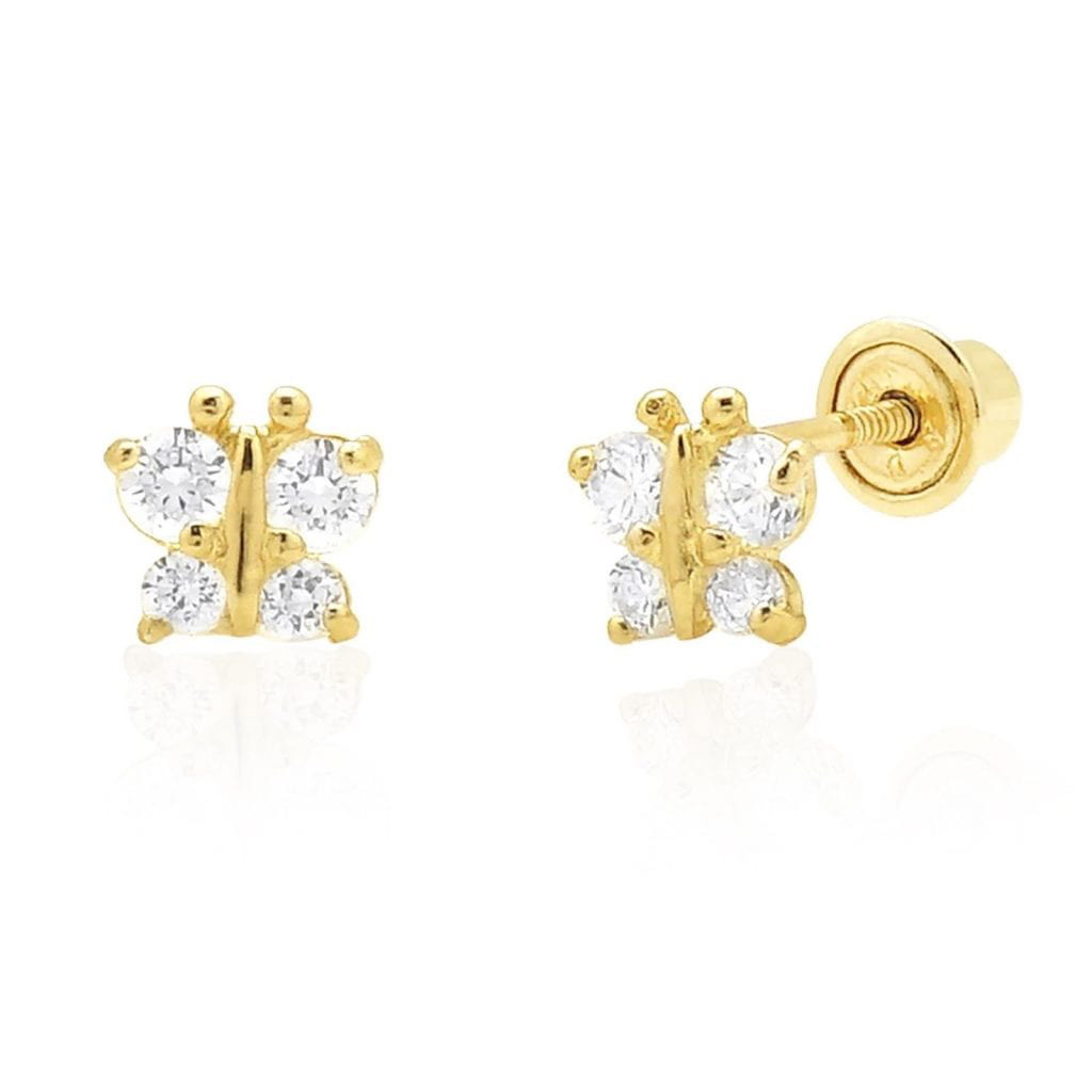 0.30CTW Simulated Diamond 14K Gold Butterfly Screwback Stud Earrings 5mm - Yellow Gold