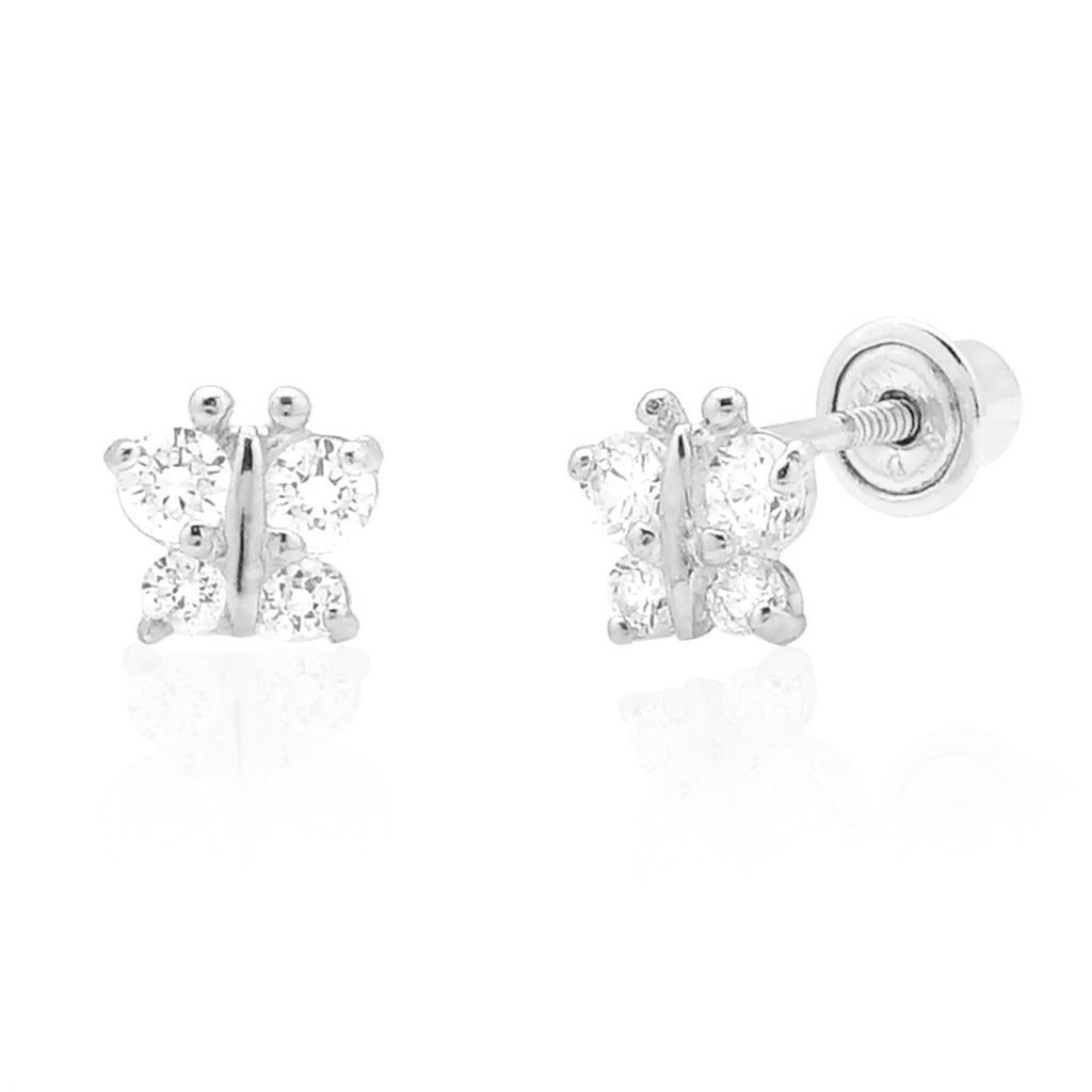 0.30CTW Simulated Diamond 14K Gold Butterfly Screwback Stud Earrings 5mm - White Gold