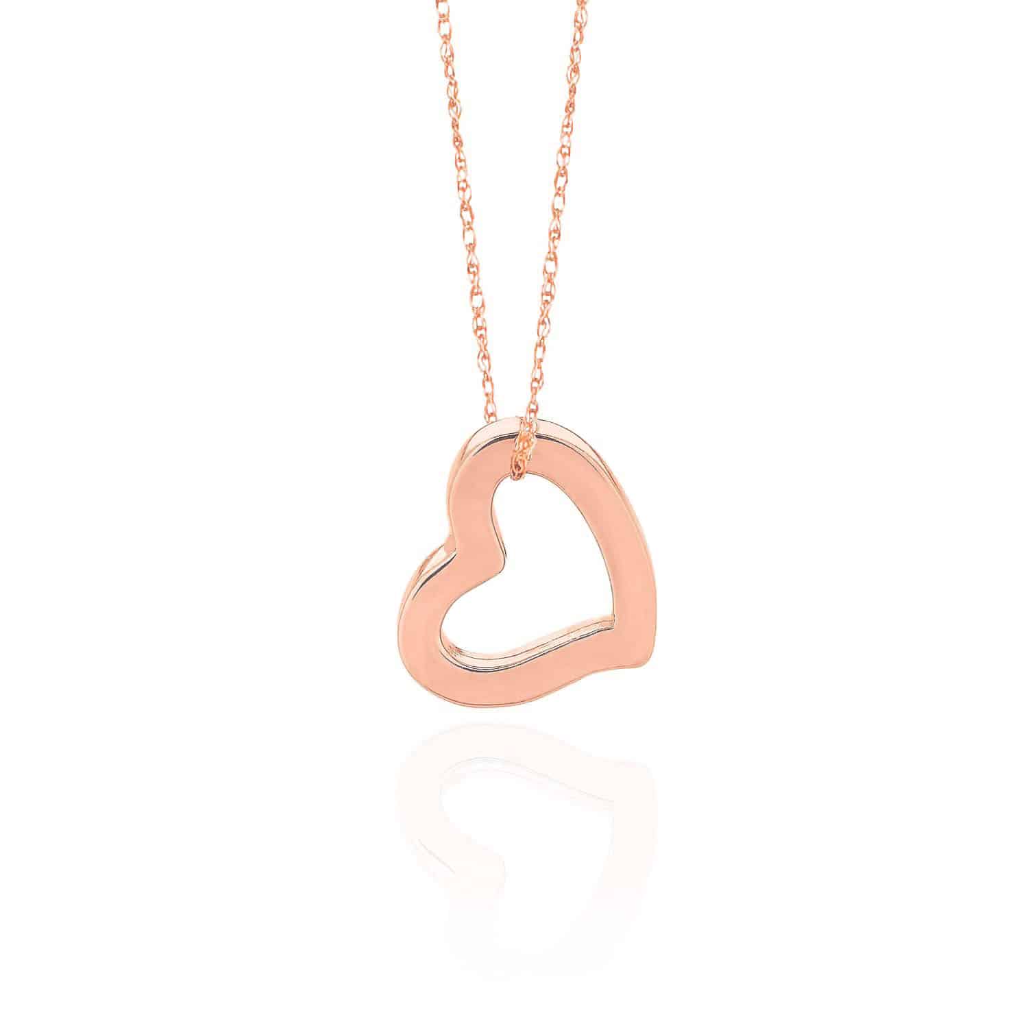 14K Yellow, White, Rose Gold Rope Open Heart Pendant Necklace 18" - Rose Gold